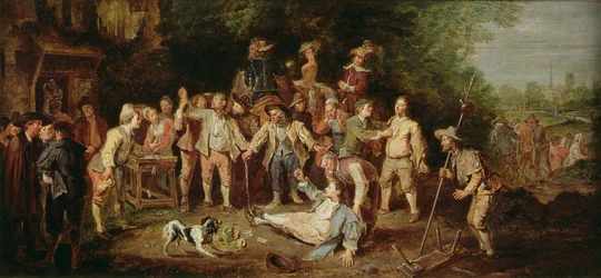 Bauern prügeln sich vor einer Taverne